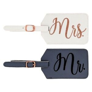 MIAMICA Grey & White Mr and Mrs Luggage Tags Bridal Honeymoon Wedding